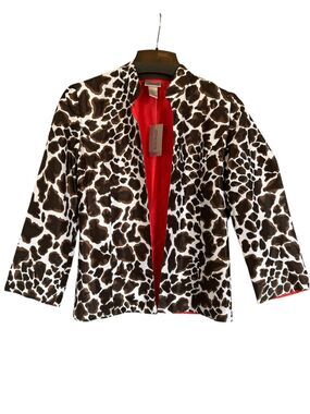 Chico's Reversible Giraffe Print Gale 3/4 Jacket NWT Size 0 Small Red Lining